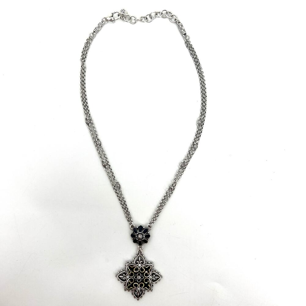 Brighton Clear Rhinestone Black Enamel Danale Medallion Necklace